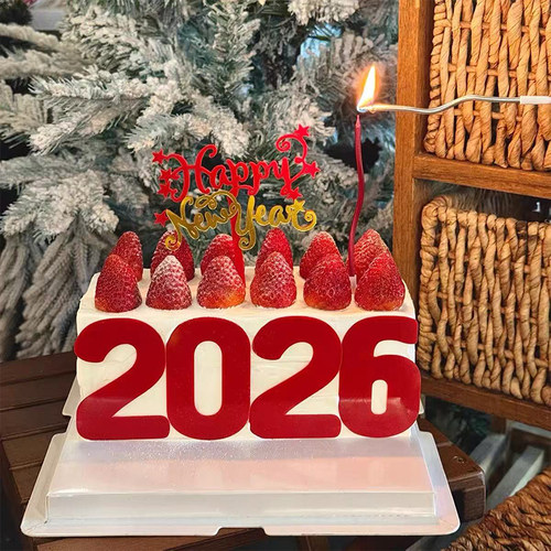 2026新年快乐数字英文亚克力蛋糕装饰插件元旦跨年曲线蜡烛装扮