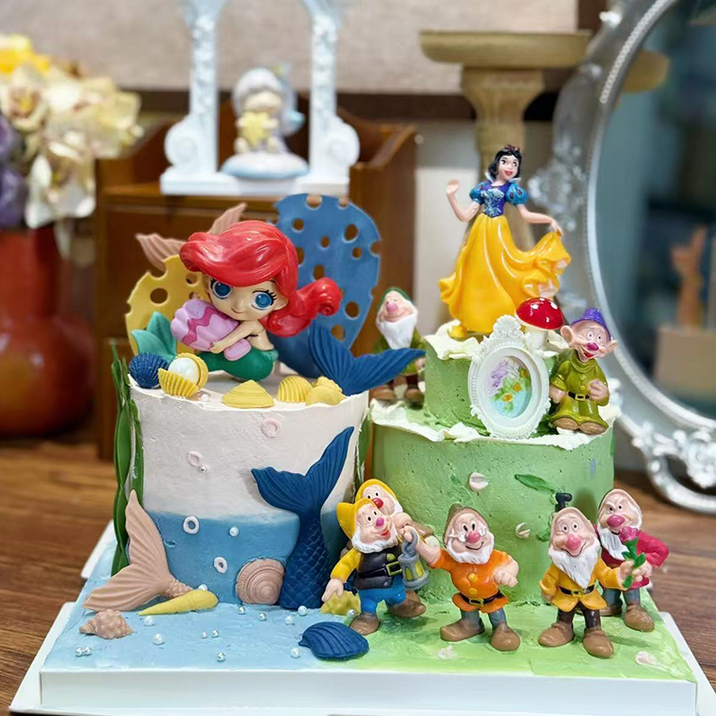 小红书同款海洋公主女孩生日蛋糕装饰白雪公主贝壳美人鱼装扮摆件