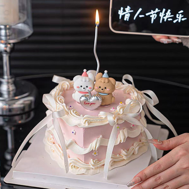 2.14情人节卡通情侣修狗蛋糕装饰摆件爱心love蜡烛丝带蝴蝶结装扮,节庆用品/礼品,蛋糕/烘焙装饰用品,淘宝优惠券,粉丝福利购,淘宝优惠卷