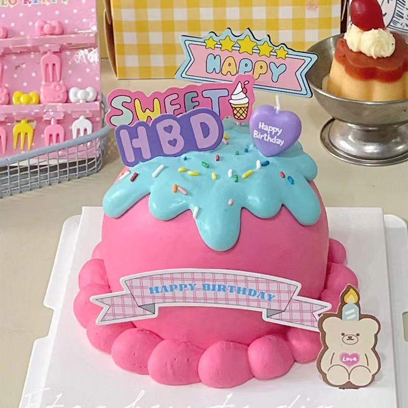 韩系多巴胺彩色爱心字母HB蜡烛蛋糕装饰小朋友生日烘焙派对插牌