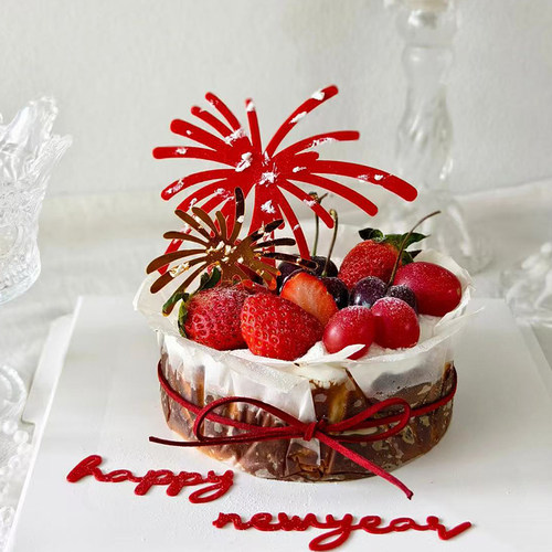 2026网红新年元旦跨年礼花亚克力蛋糕装饰插件雨丝糖葫芦烘焙装扮