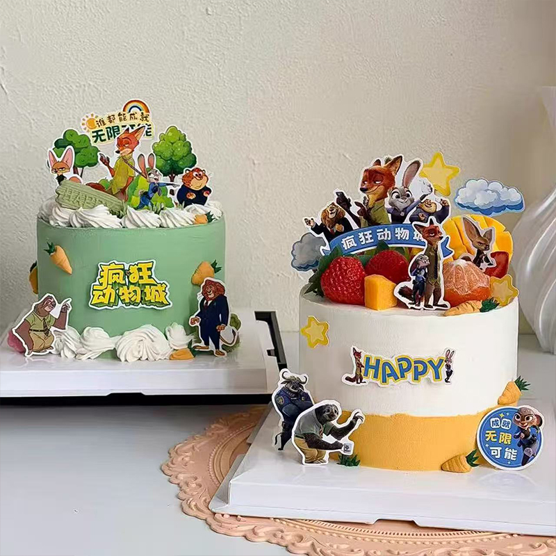 疯狂动物城主题蛋糕装饰兔子警官尼克狐狸儿童周岁甜品台装扮插件