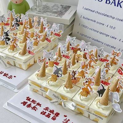 2025毕业季慕斯杯蛋糕装饰小学幼儿园儿童猫和老鼠主题烘焙插件