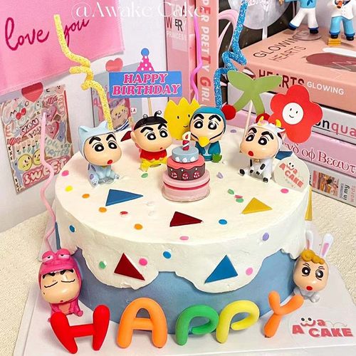 蜡笔小新蛋糕装饰卡通可爱粗眉毛小男孩男生生日派对蛋糕摆件插件