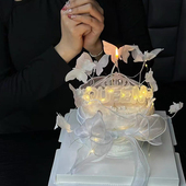网红3.8女神节快乐蛋糕装 饰Queen三档调节灯氛围感白蝴蝶装 扮插件