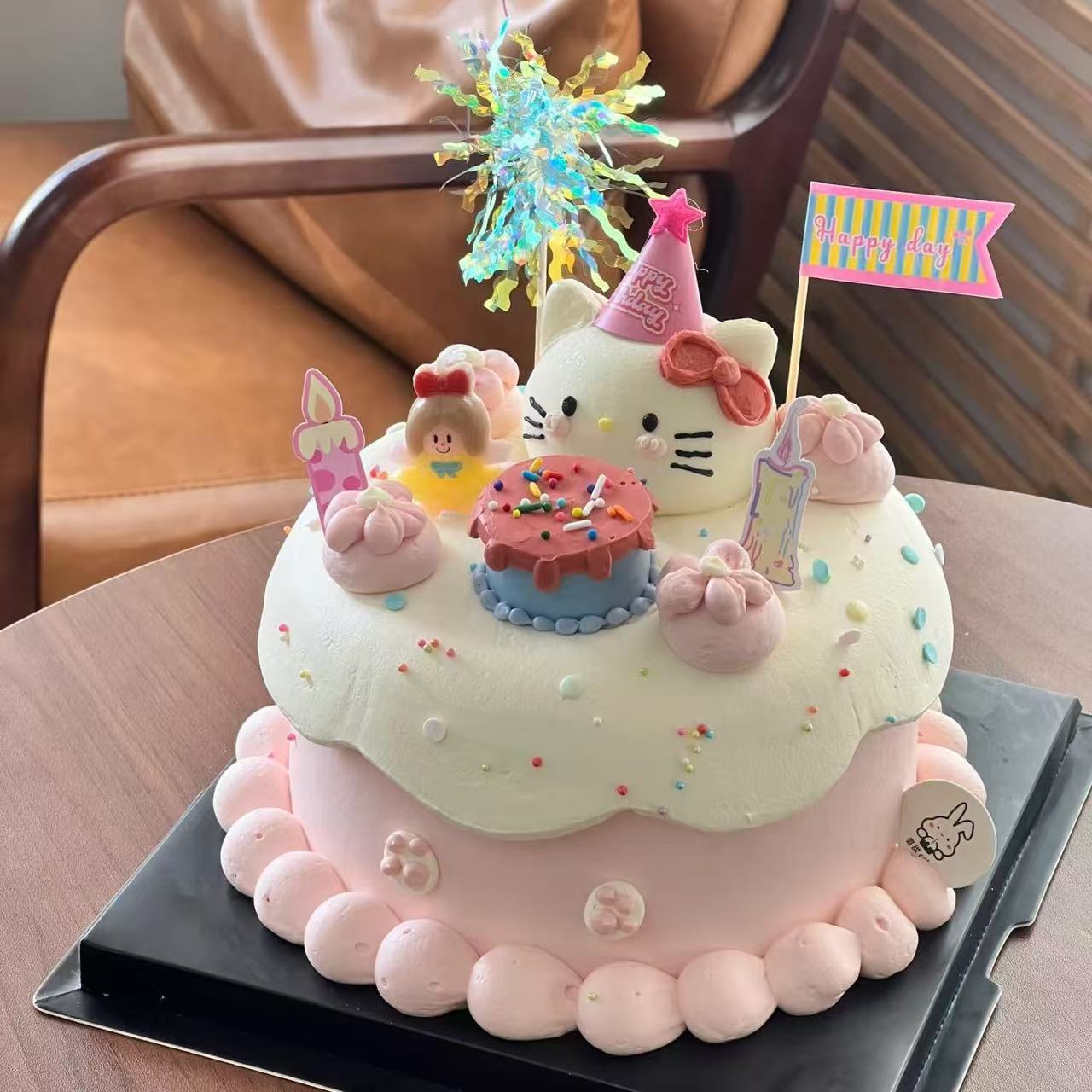 卡通可爱蝴蝶结KT猫蛋糕装饰摆件儿童小女孩生日派对烘焙装扮插件