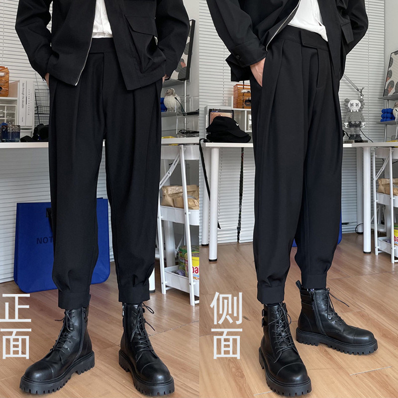 2025春秋九分束脚西裤搭配马丁靴的裤子男哈伦裤魔术贴痞帅休闲裤,男装,休闲裤,淘宝优惠券,粉丝福利购,淘宝优惠卷