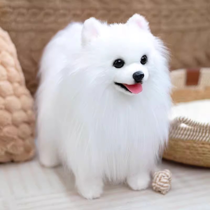 凯特胡赛尼仿真白博美犬狗狗玩偶男女孩陪伴礼物公仔毛绒玩具摆件