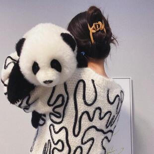 熊猫仿真大熊猫福宝花花萌兰毛绒公仔澳大利亚绵羊皮工厂直销