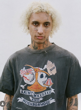 社长NELGHBDRHODD25ss联名saint michael 短袖nbhd复古vintageT恤