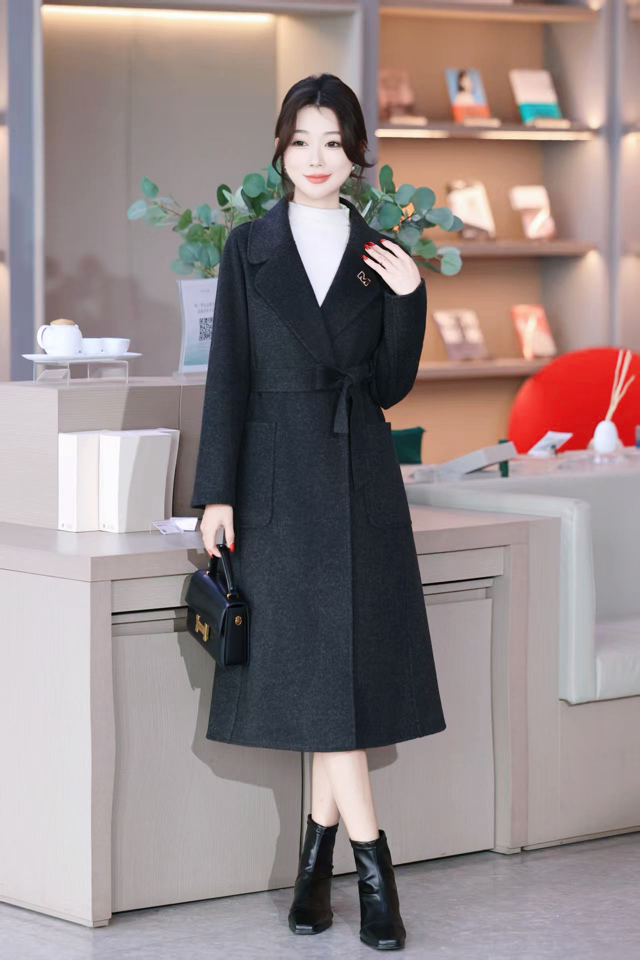 2026春季新款时尚百搭双面羊绒大衣女中长款宽松显瘦羊毛呢外套