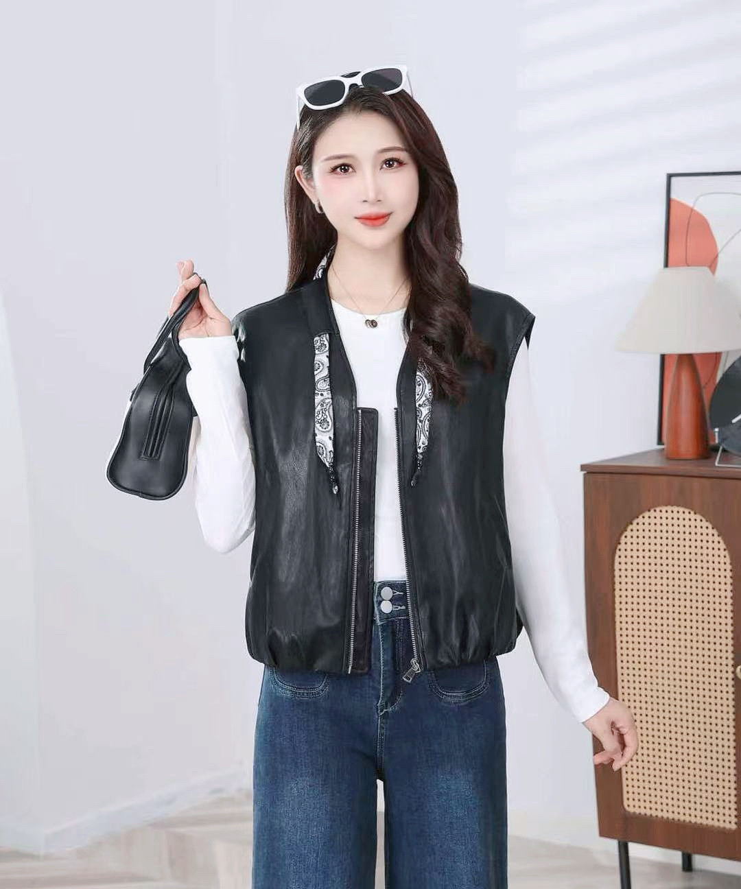 时尚马甲女2025秋季新款皮马夹背心PU皮短款百搭宽松显瘦开衫上衣
