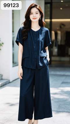 天丝麻料套装女2026夏季新款时尚百搭九分阔腿裤休闲两件套裤
