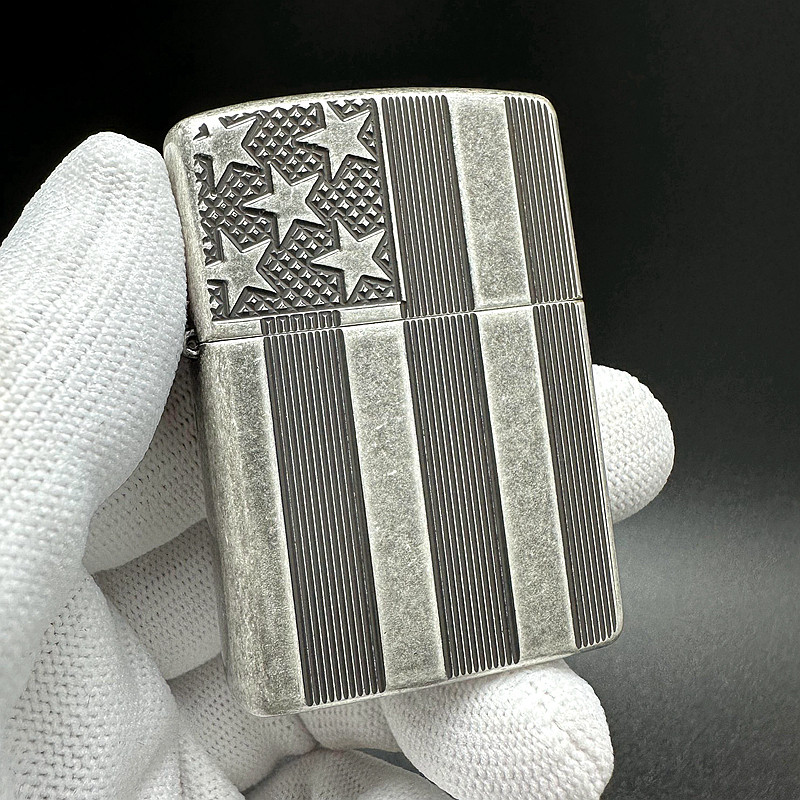 ZIPPO正品之宝打火机 美版原版盔甲 古银 星条旗帜 美国国旗28974
