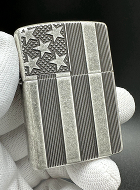 ZIPPO正品之宝打火机 美版原版盔甲 古银 星条旗帜 美国国旗28974