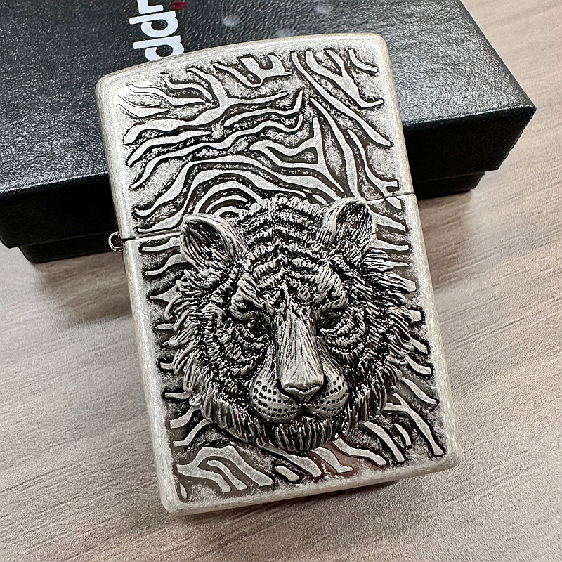 ZIPPO正品之宝打火机 韩版原版常规贴章 古银铜 虎头虎纹虎眼虎睛