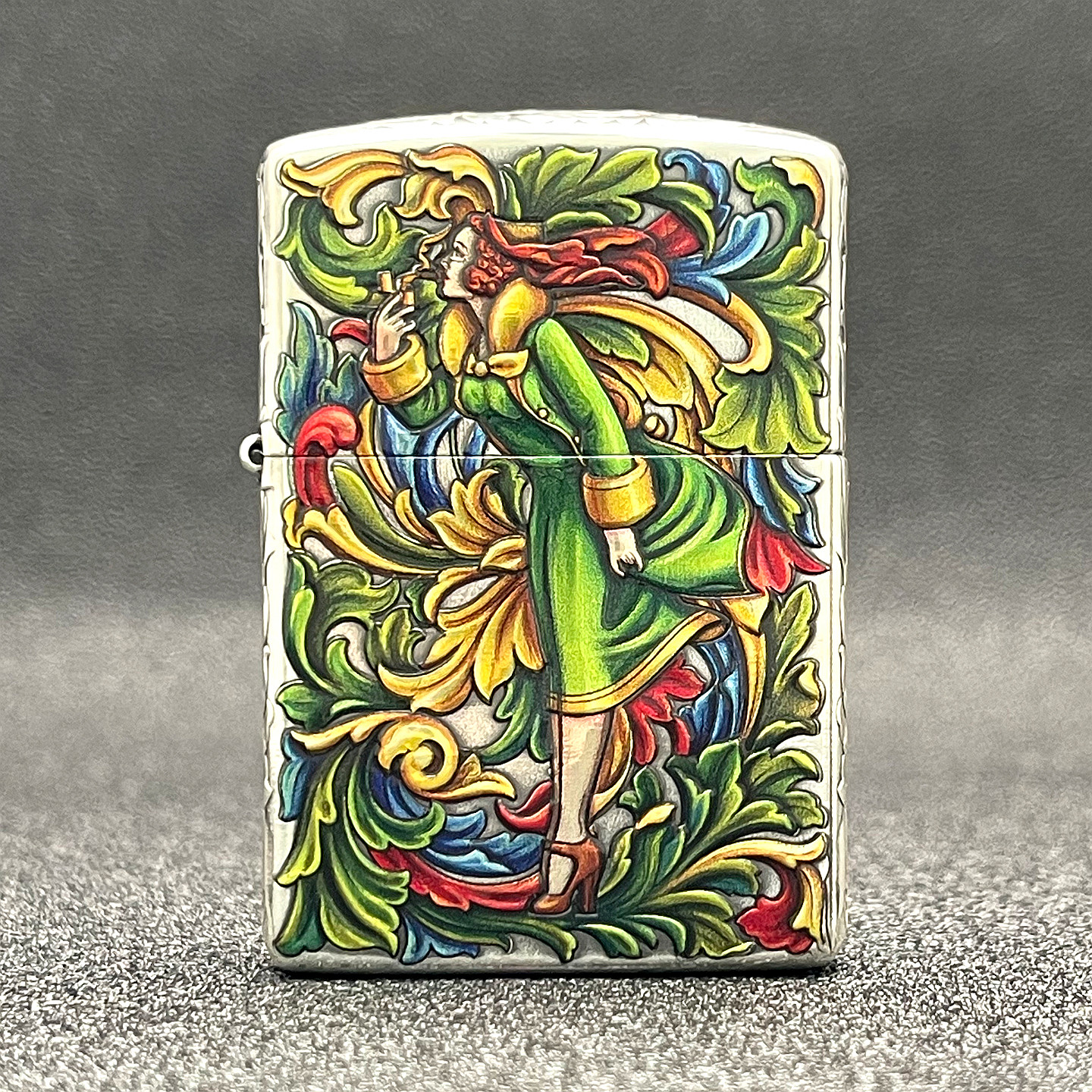 ZIPPO正品之宝打火机 原版盔甲五面浮雕DIY 162银色双面彩绘风女