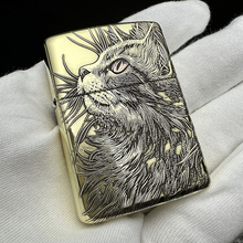 ZIPPO正品之宝打火机 鹰皇原版浮雕DIY 168盔甲1941B黄铜仰望睡猫