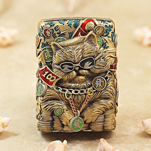 ZIPPO正品之宝打火机套甲发财猫