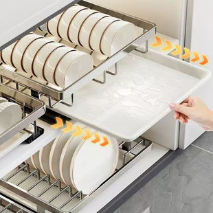 碗碟收纳架厨房碗盘沥水架家用多功一体导轨能碗架碗柜2025新款