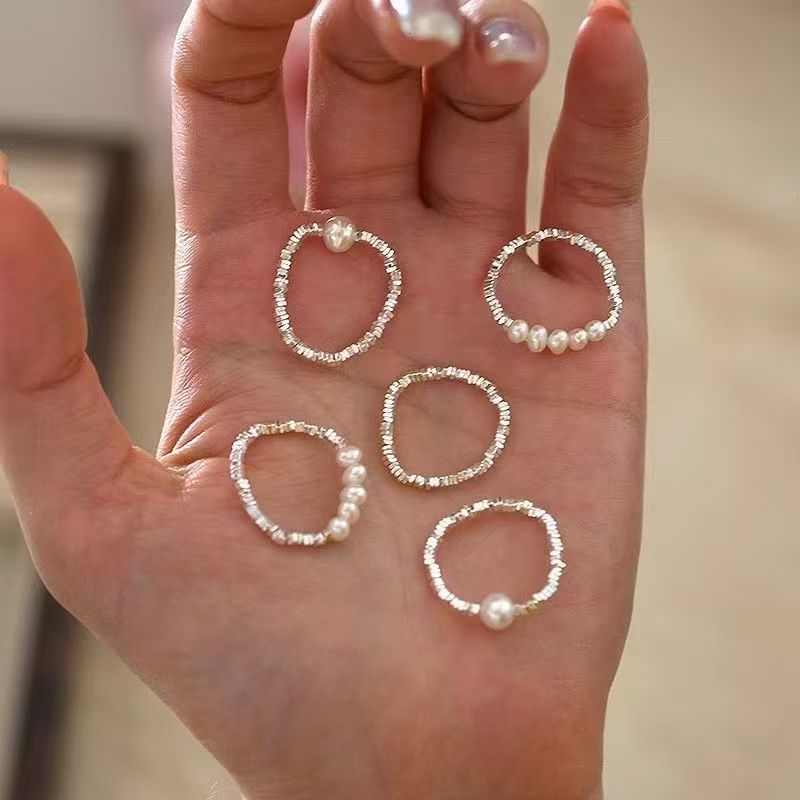 S925银时尚碎银子珍珠戒