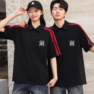 品牌正版logo刺绣NY短袖春夏校园风POLO衫纯棉情侣装透气时尚上衣