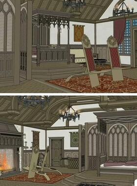 中世纪欧洲旅馆全套acon3d