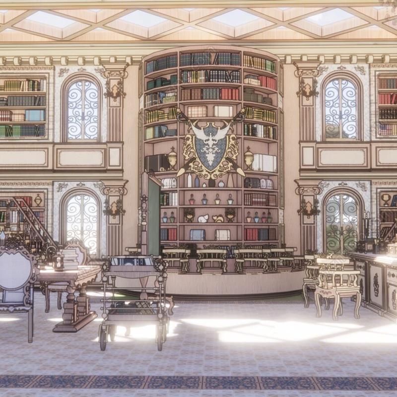 acon 3D 古典欧式图书馆内部 中世纪阅览室复古书籍书架