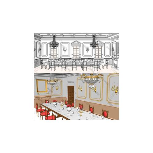 【CSP素材】3D中世纪豪华欧式餐厅模型素材