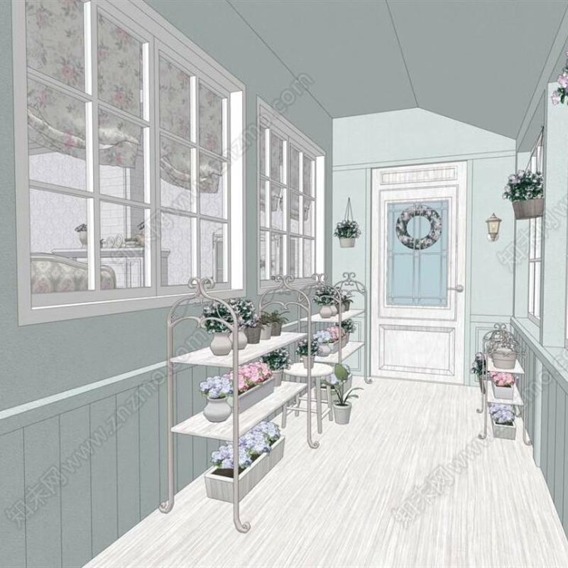 su模型 038别墅一层薄荷绿模型  草图大师模型