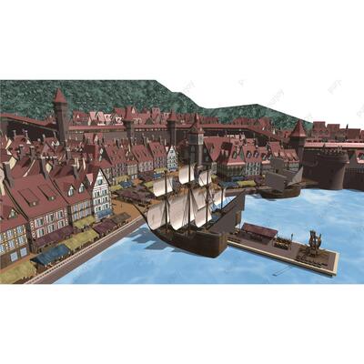 【CSP素材】3d欧洲中世纪港口城市