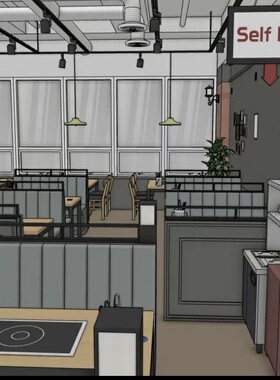 【acon3D】草图大师SU模型涮涮锅餐厅 skp格式 漫画背景参考素材