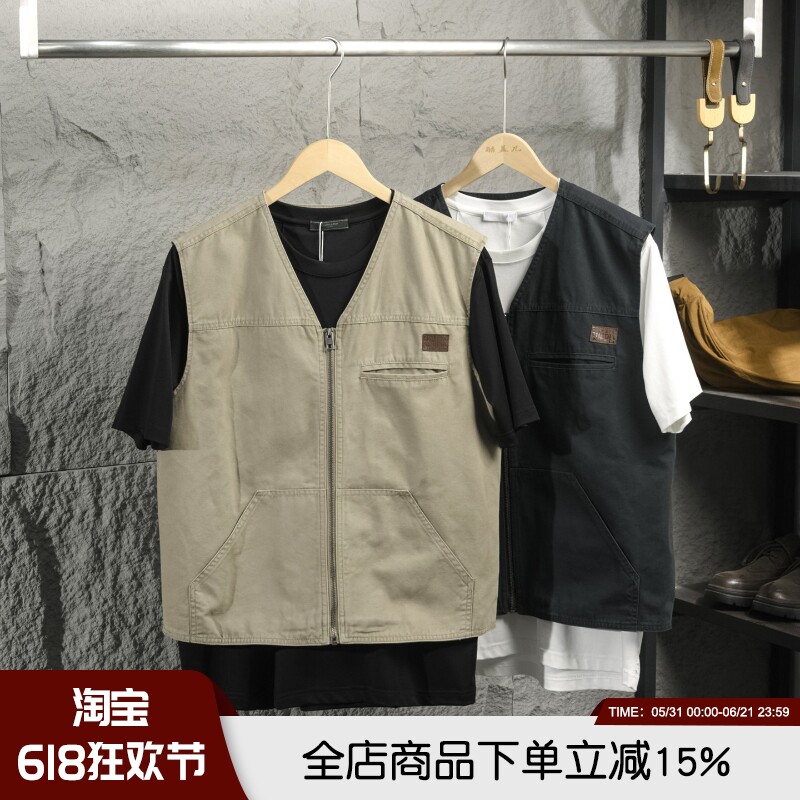 品质精湛！100全棉水洗秋冬男女情侣工装休闲时尚百搭背心马甲潮