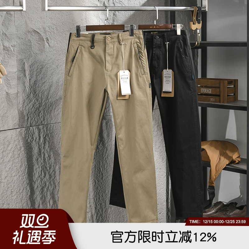 美式复古阿美咔叽重磅水洗棉质纱卡斜纹弹力透气春夏男士休闲裤潮