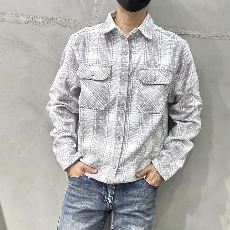 加厚男士格纹长袖衬衫衬衣外套图片