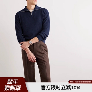 轻奢桑蚕丝羊毛 秋冬防风保暖可翻高领男针织外套 德国16针横机