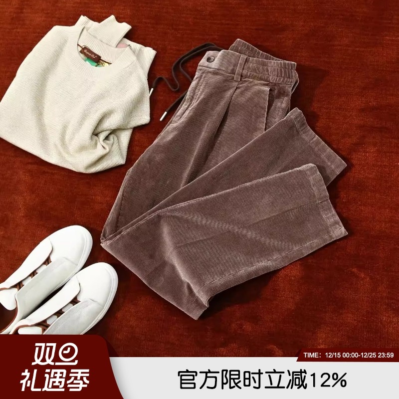 水洗复古坑条灯芯绒商务休闲裤