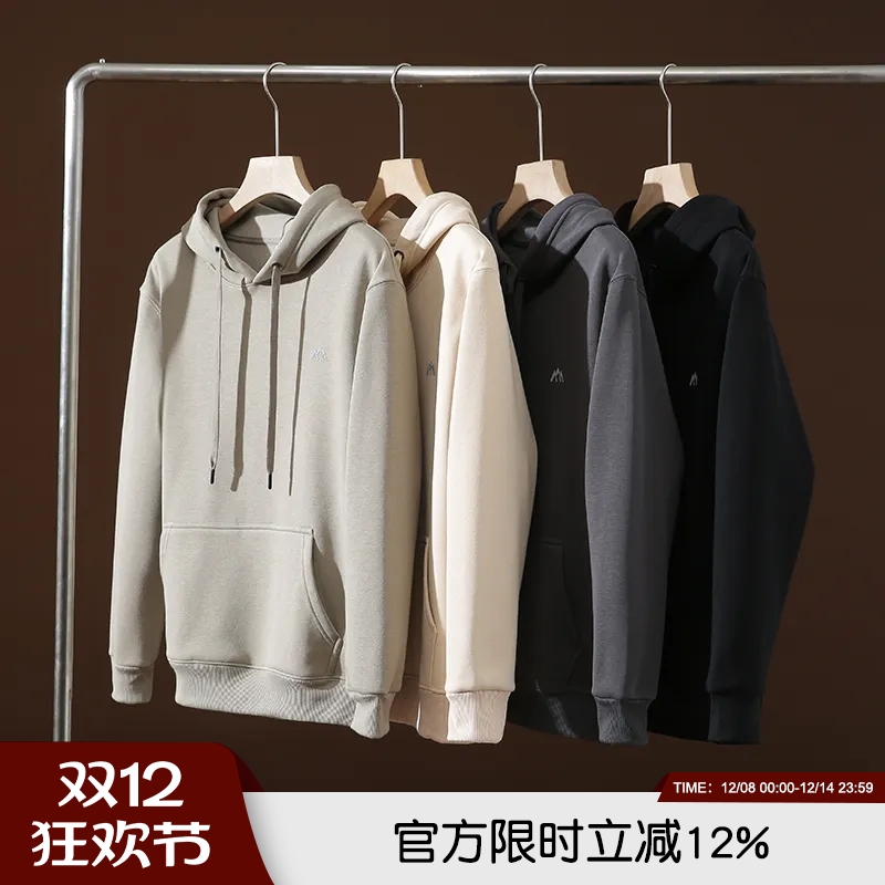 山系户外秋冬新款男女连帽卫衣休闲加绒加厚纯色百搭情侣打底外套