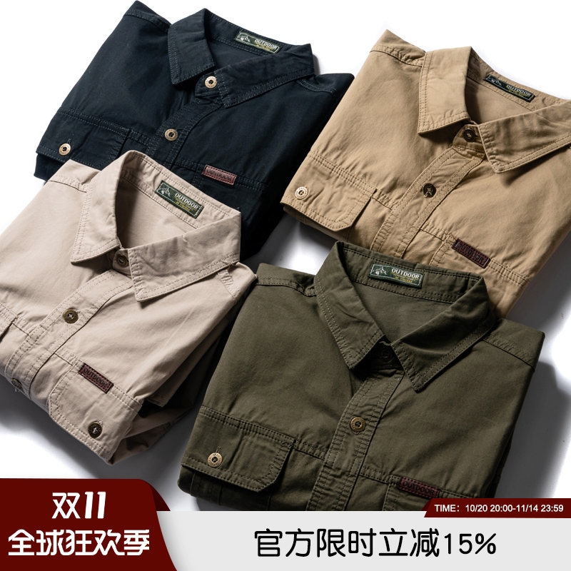 美式硬朗风秋季男士复古休闲衬衫