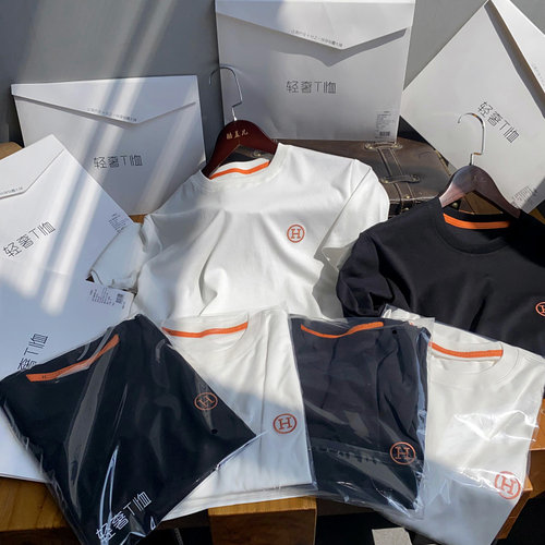 液氨60支双纱长绒棉黑白短袖T恤