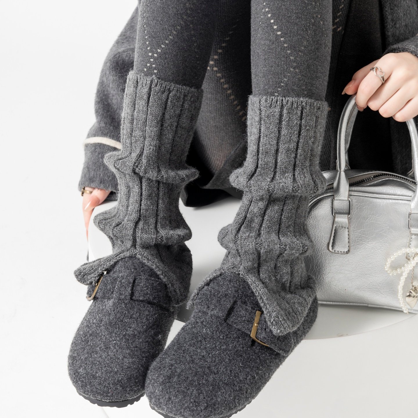 灰色袜套女秋冬加厚保暖分叉脚套JK针织小腿袜y2k配鲨鱼裤堆堆袜,女士内衣/男士内衣/家居服,长筒袜,淘宝优惠券,粉丝福利购,淘宝优惠卷