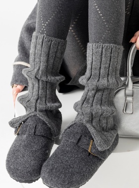灰色袜套女秋冬加厚保暖分叉脚套JK针织小腿袜y2k配鲨鱼裤堆堆袜