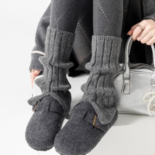 灰色袜套女秋冬加厚保暖分叉脚套JK针织小腿袜y2k配鲨鱼裤 堆堆袜