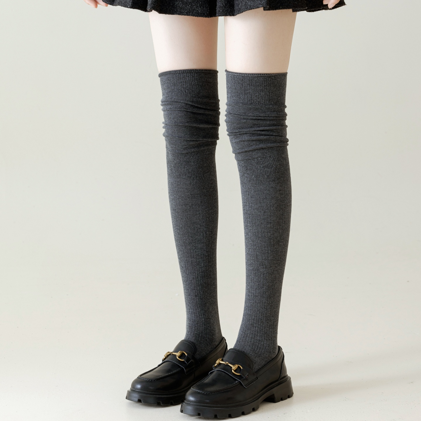 过膝袜竖条显瘦堆堆袜美拉德大腿