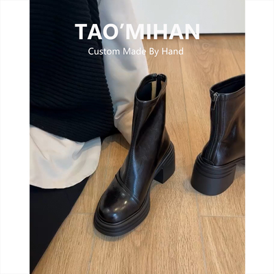 厚底马丁靴小个子高跟瘦瘦短靴子