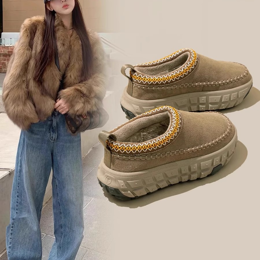 民族风加绒厚底低帮雪地靴