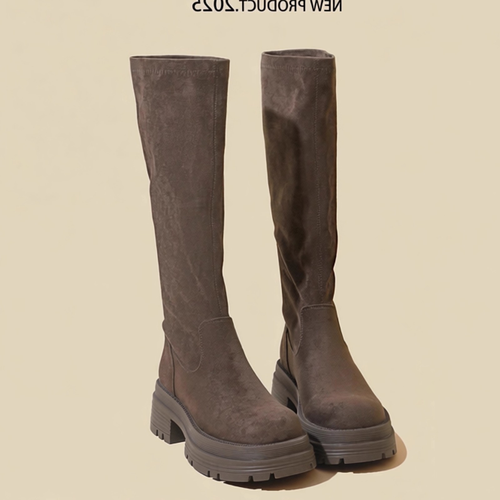 复古厚底增高瘦瘦靴小个子高筒靴