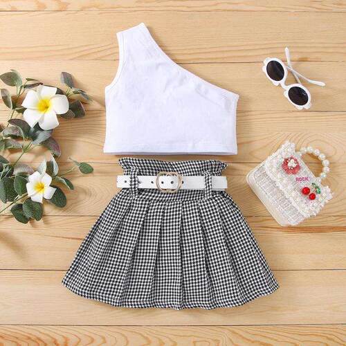 Girls Clothing Sets New Summer Sleeveless Tank TopBelt Plai
