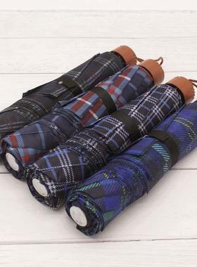 Plaid Folding Umbrella Men Women Threefold Umbrella Pocket