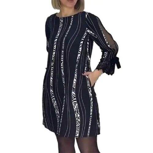 Vintage Women Dress Striped Color Matching Loose Above Knee